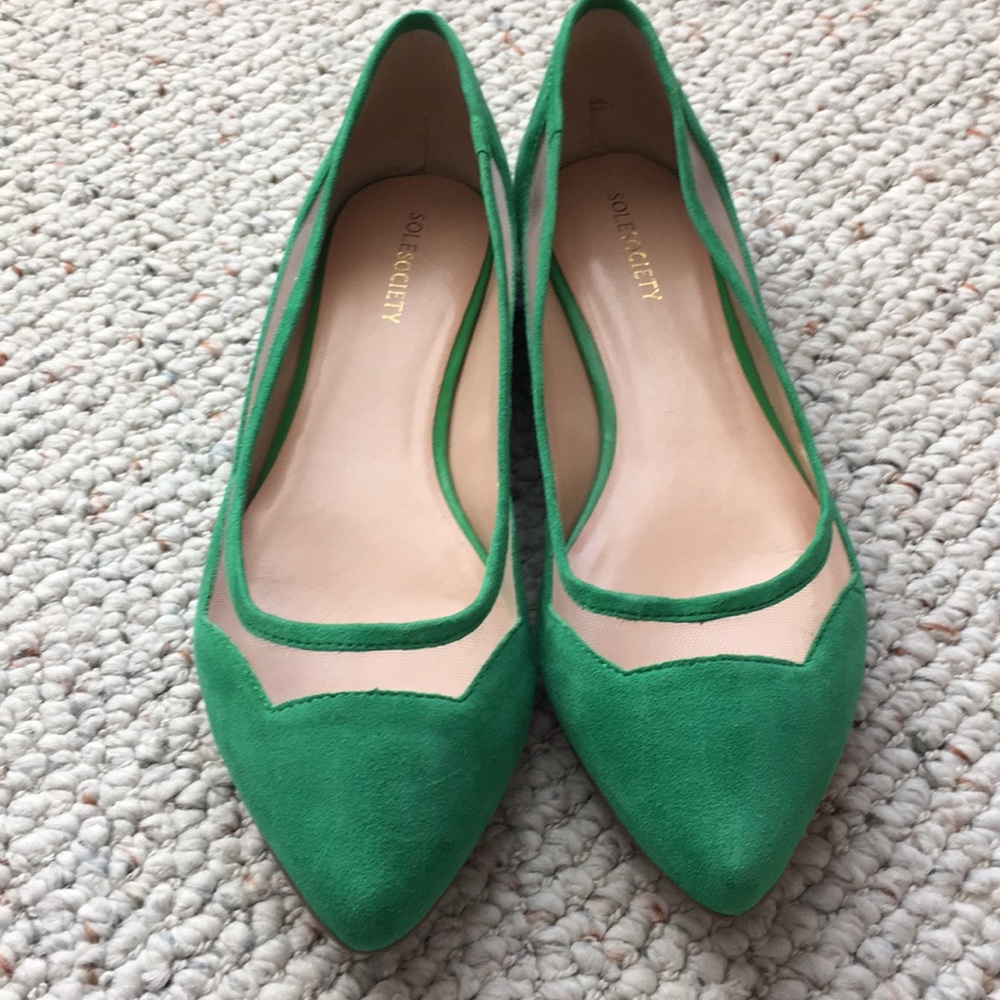 Sole Society Green & Mesh Flats